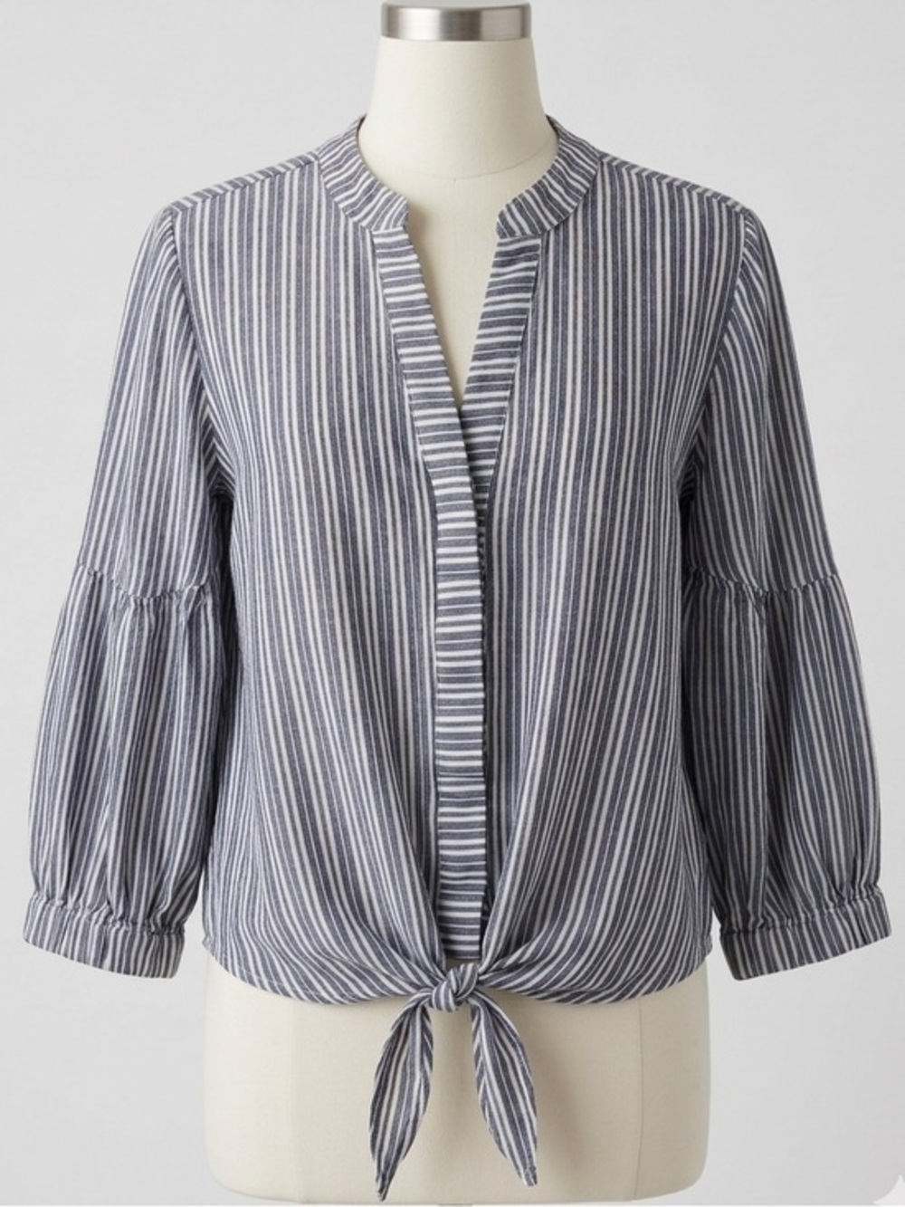 MICHAEL STARS Navy and White Striped Tie-Front Blouse, Size Extra Small.